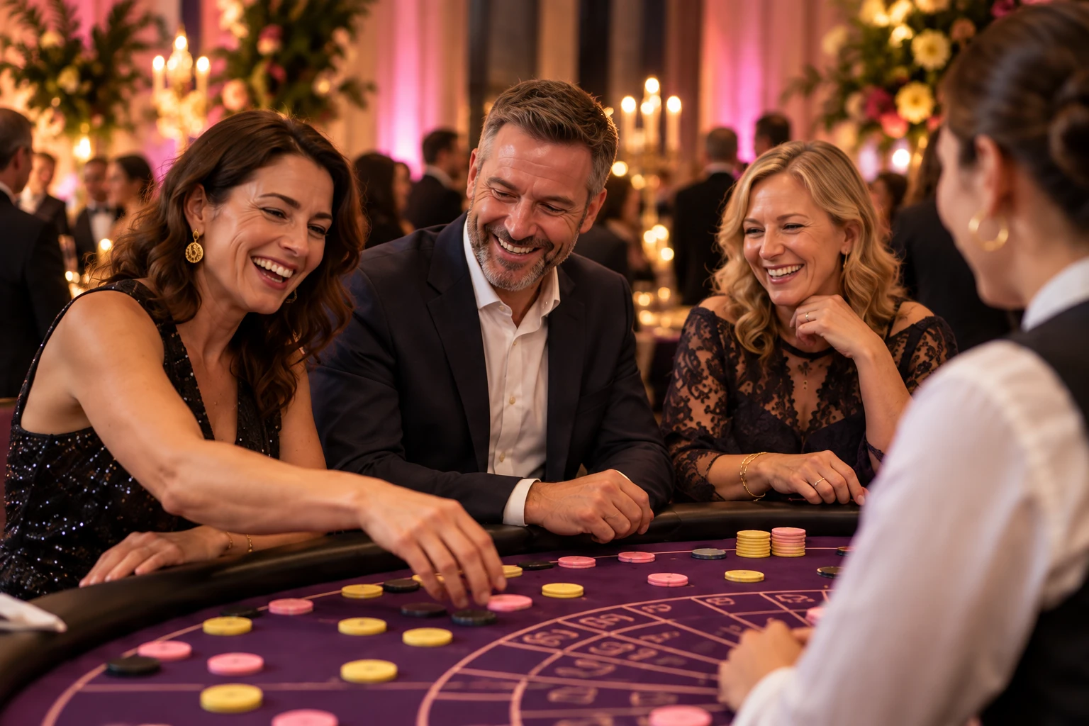 Adults taking part in a sociable hosted table evening